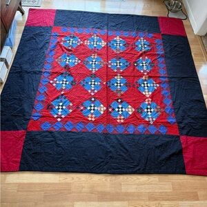 Hand Stitched Antique 1900s Pennsylvania Amish Double Nine Patch Quilt 81x81